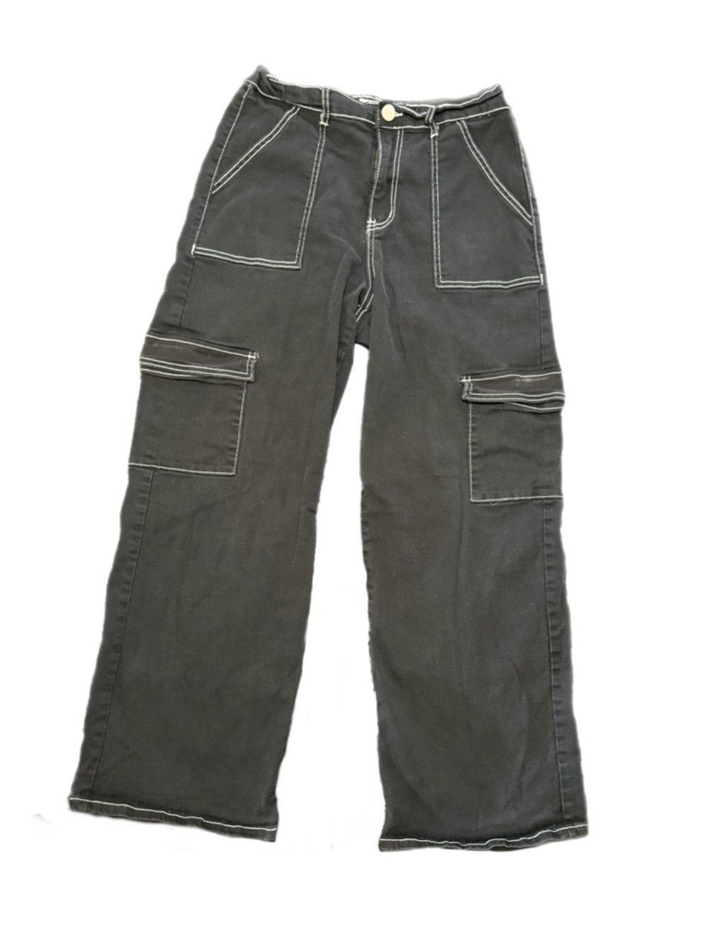 Forever 21 Black Cargo Pants with White Contrast Stitching Size L - Picture 5 of 13